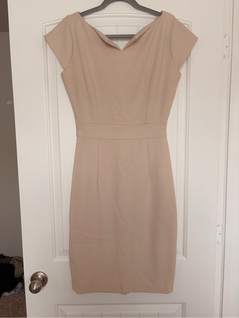 Classic Beige Cap-Sleeve Sheath Dress